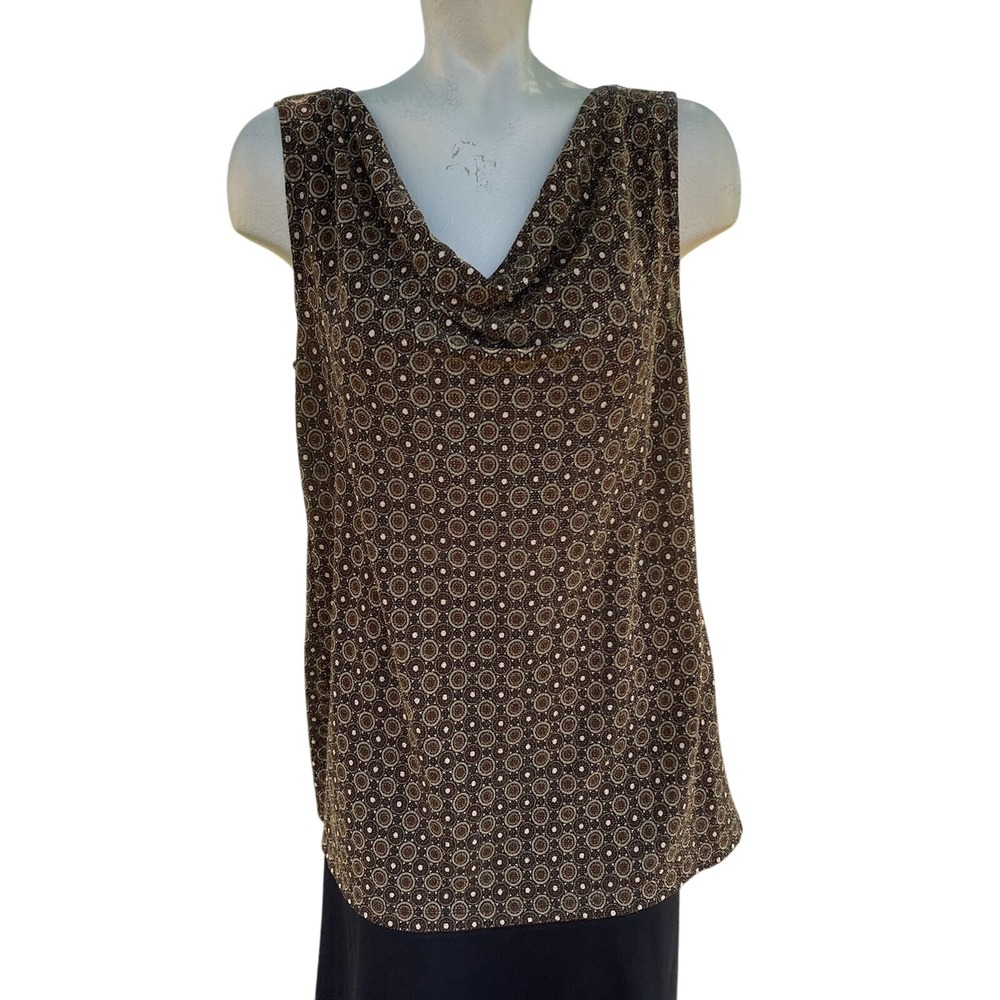 AGB Dress Byer California Brown Gold Geometric Cowl Neck Sleeveless Top
